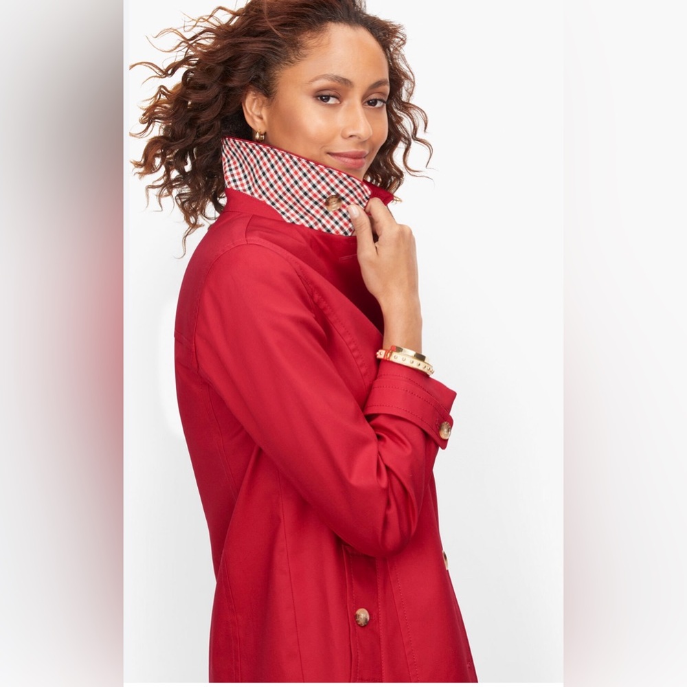 Talbots Vibrant Red Button-Up Trench Coat - Picture 3 of 10